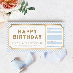 Happy Birthday Custom Gift Voucher Template, Printable Birthday Gift Certificate, Boy Birthday Printable Birthday Gift Coupon, Stripe