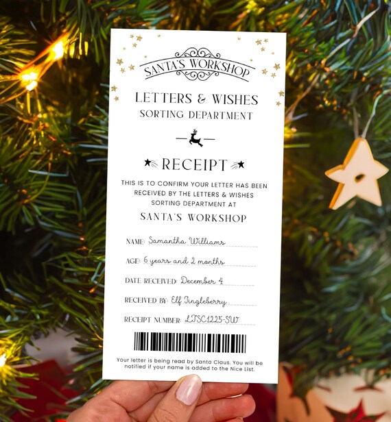 Printable Santa Receipt: North Pole Letter Template (4x8, DL Size)