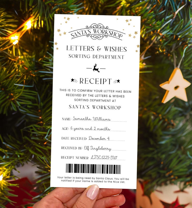 Printable Letter To Santa Receipt, Santa's Nice List Receipt, Letter From Santa's Workshop, North Pole Mail, Christmas Eve Box Santa Letter