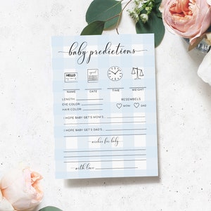 Baby Predictions Game, Blue Gingham Boy Baby Shower Games, Wishes For Baby, Instant Download, Printable Shower Games