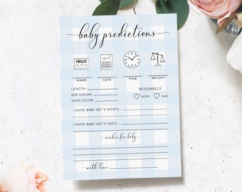 Juego de predicciones para bebés, juegos para baby shower de niño con estampado de cuadros azules, deseos para el bebé, descarga instantánea, juegos imprimibles para baby shower