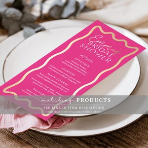 Marque-places imprimables, courbes en forme de vague, or rose vif, cartes de noms modifiables pour baby shower, cartes de table pour enterrement de vie de jeune fille soirée, cartes pour baby shower image 8