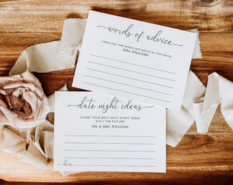 Date Night Ideas And Words Of Advice Sign and Card, Minimalist Newlyweds Advice, Modern Minimal Bridal Shower Game, Quinn Script