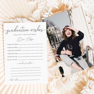 Printable Graduation Wishes, Modern Minimalist Graduation Keepsake, Words of Wisdom Advice Card, Graduate Advice and Wishes Card Quinn