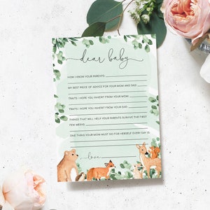 Dear Baby Game, Woodland Animals Baby Shower Wishes For Baby Game, Printable Gender Neutrals Forest Animals Words Of Advice Game image 1