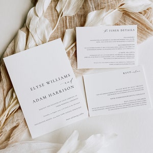 Faire-part de mariage imprimable, détails et carte RSVP, suite modifiable de faire-part de mariage élégant, faire-part de mariage minimaliste moderne, Ellesmere