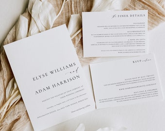 Printable Wedding Invitation, Details and RSVP Card, Editable Elegant Wedding Invitation Suite, Modern Minimalist Wedding Invite, Ellesmere