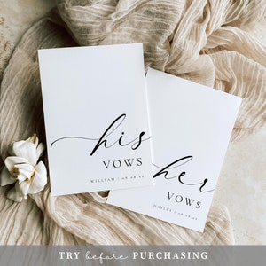 Printable His And Her Vow Books, Bride and Groom Wedding Day Card Template, Minimalist Wedding Vows Card, Wedding Ceremony Card Ellesmere