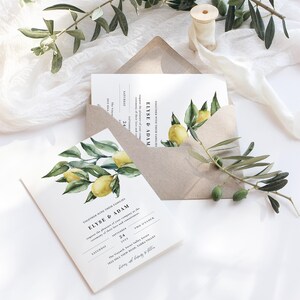 Printable Wedding Invitation Suite, Detail and RSVP Postcard,  Italian Lemons Editable Wedding Invitation Set, Italian Amalfi Lemons, Tuscan