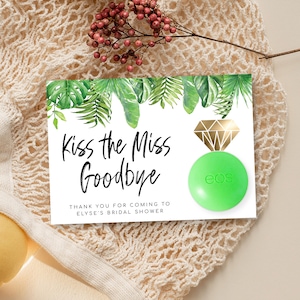 Tropical Bridal Shower Favors Lip Balm, Printable Kiss The Miss Goodbye Favours, Palm Springs Hen&#39;s Party Thank You Gifts, Nantucket Palm