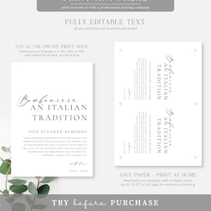 An Italian Tradition Sign, Printable Five Sugared Almonds Sign ...