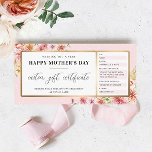 Alles Gute zum Muttertag Geschenkgutschein, komplett individuell druckbare Geschenkgutschein Muttertagsgeschenk, Geschenk für Mama Coupon, Quinn Floral