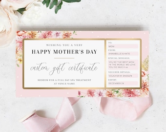 Happy Mother's Day Gift Voucher, Fully Custom Printable Gift Certificate Mother's Day Present, Gift For Mom Coupon, Quinn Floral