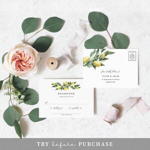 Printable Wedding Invitation Suite, Detail and RSVP Postcard,  Italian Lemons Editable Wedding Invitation Set, Italian Amalfi Lemons, Tuscan