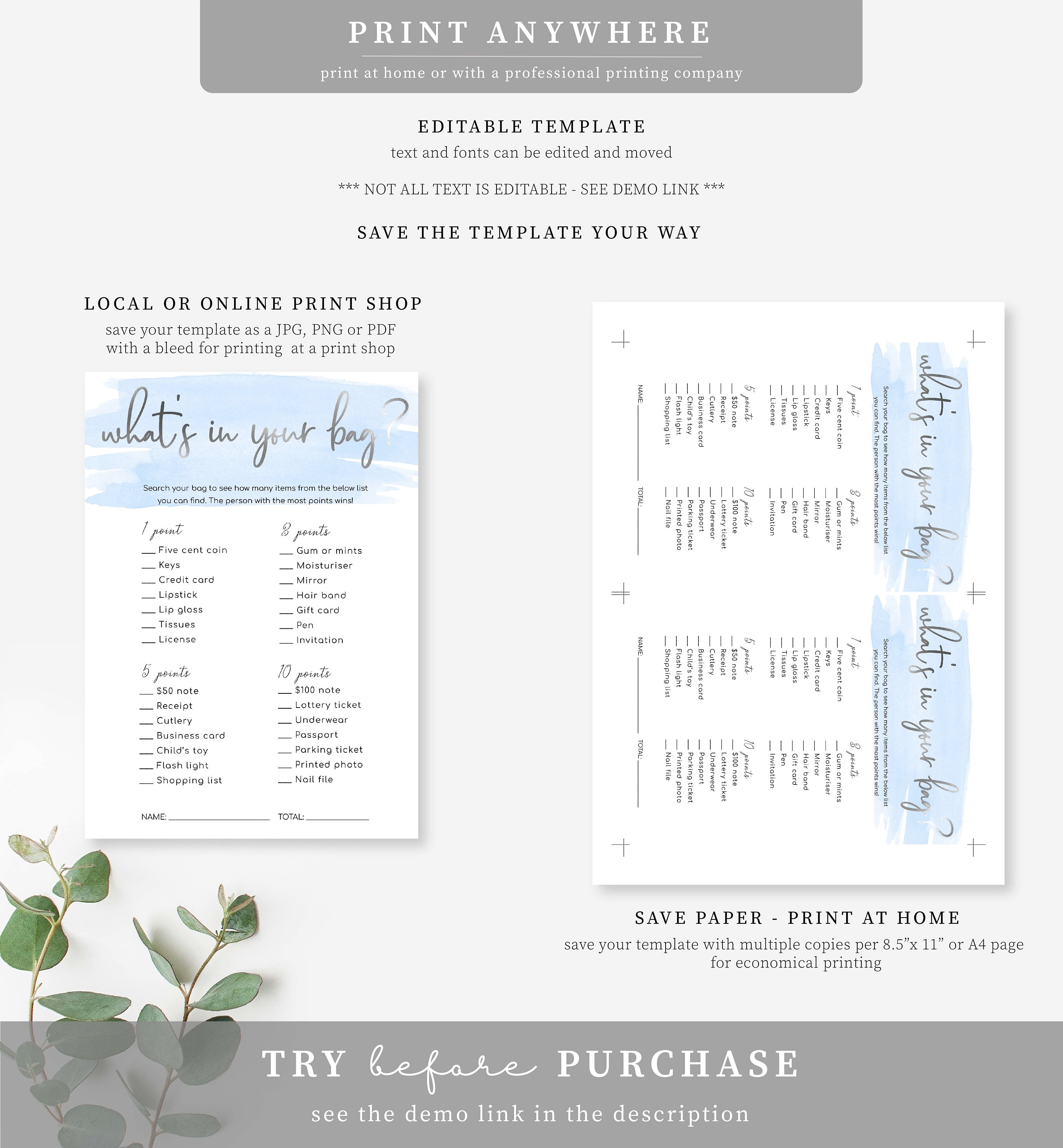 Printable Baby Shower Games Bundle, Blue Watercolour, Silver, Boy Baby ...