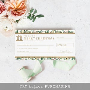 Christmas Cheque Template, Fake Bank Cheque Gift Voucher, Custom ...