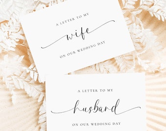 A Letter To My Husband Wife Wedding Day Printable Card Template, Minimalist Bride Groom Vow Card, Minimalist Husband & Wife Card, Bridie