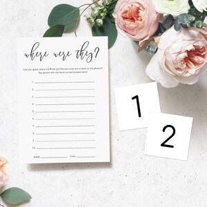 Wo waren sie, Fotospiel Karte & Schild, Urlaubsziel Foto Guessing Game, Minimalistisches Brautpartyspiel, PaareDuschspiel, Lucas
