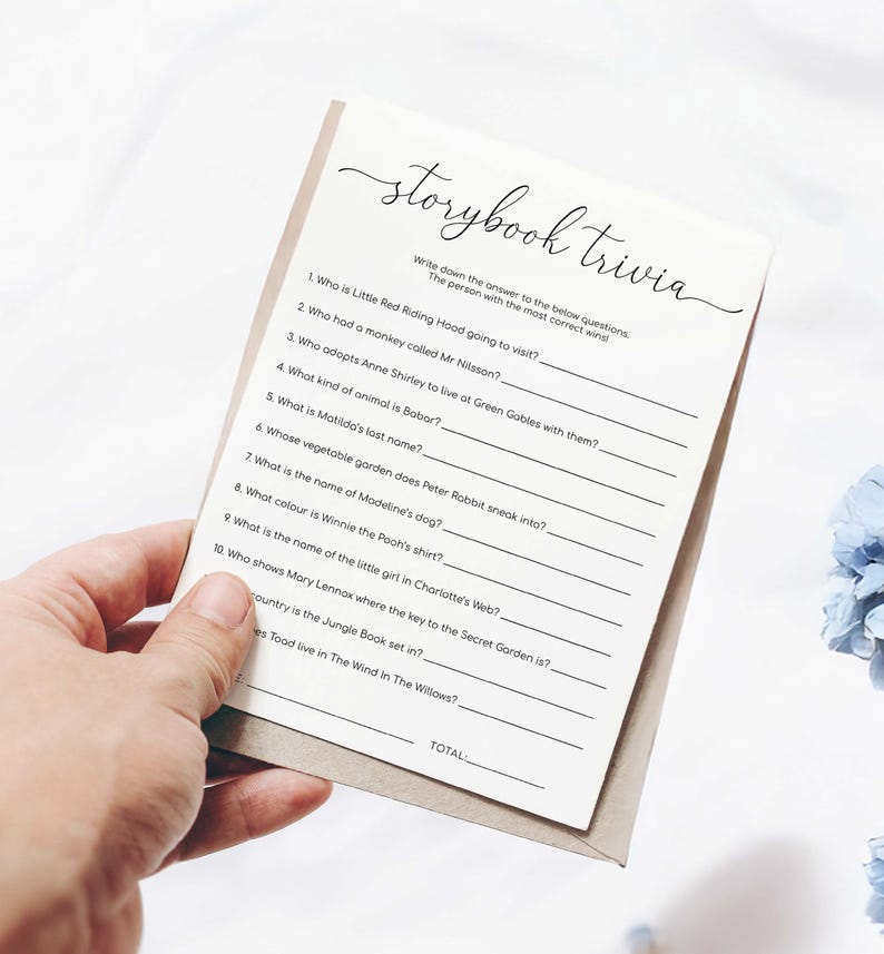 Printable Storybook Trivia Game: Minimalist Baby Shower Quiz (5x7 & A5 ...