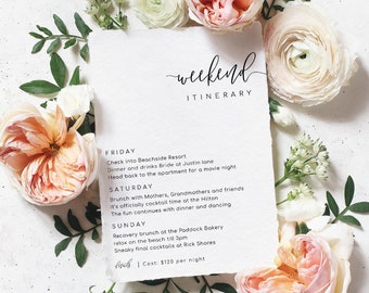 Modern Minimalist Weekend Itinerary Template, Printable Editable Wedding Weekend Itinerary, Bachelorette Weekend Itinerary, Lucas Script