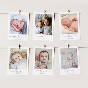 First Birthday Photo Banner, Minimalist Baby&#39;s First Year Banner, Printable First Birthday Sign, 12 Months Milestone Photo Banner, Quinn