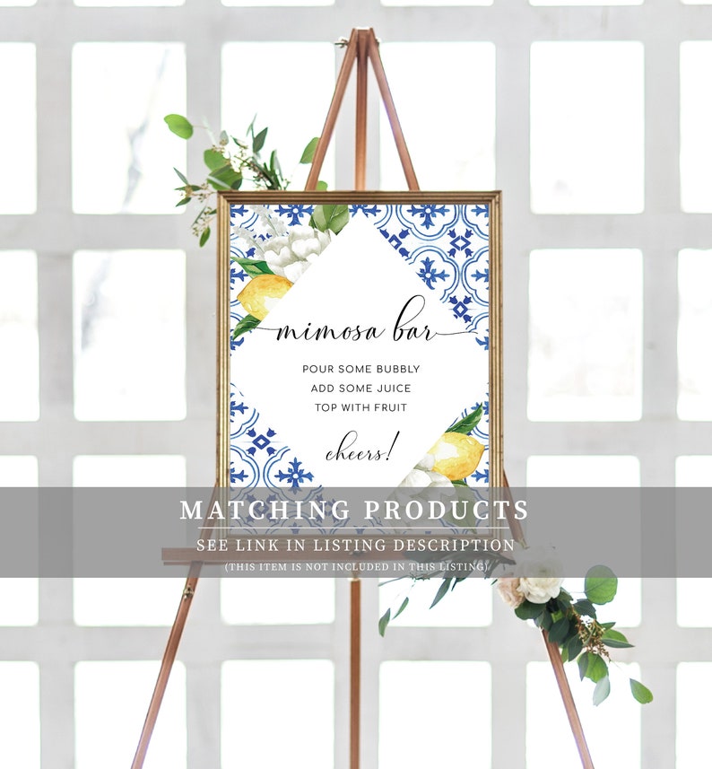 Mediterrane Blue Tile Brautdusche druckbare Einladung - Zitronen - bearbeitbare italienische Positano-Thema-Einladungen - die med Bild 10