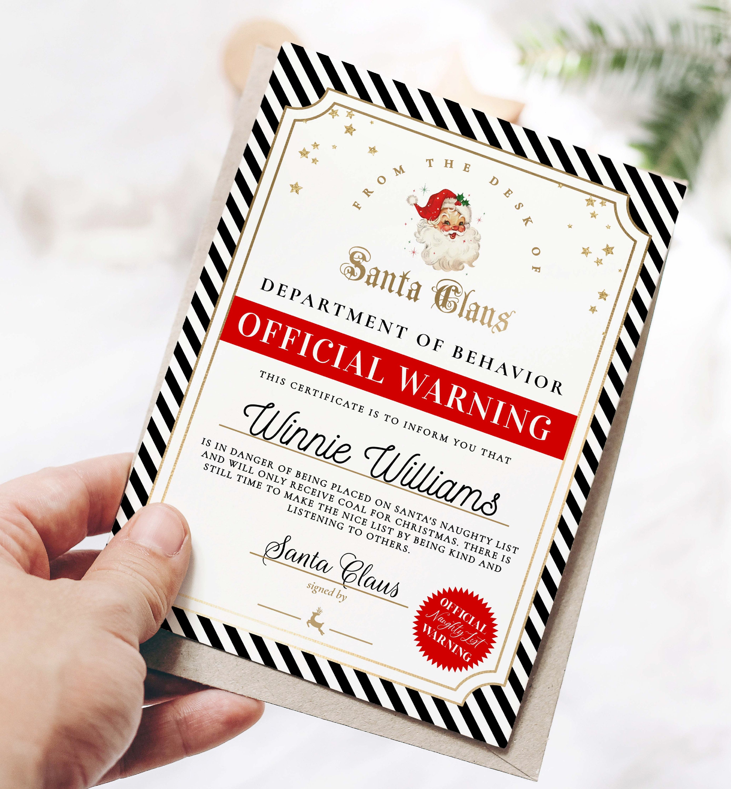 Santa's Naughty List Certificate Editable Template, Not Approved Naughty  Warning Letter from Santa, Personalized Santa Letter Certificate