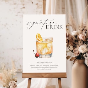 Signature Drink Menu Sign, Printable Wedding Signature Cocktail Sign, Minimalist Wedding, Cocktail Bar Cart Sign, Ellesmere