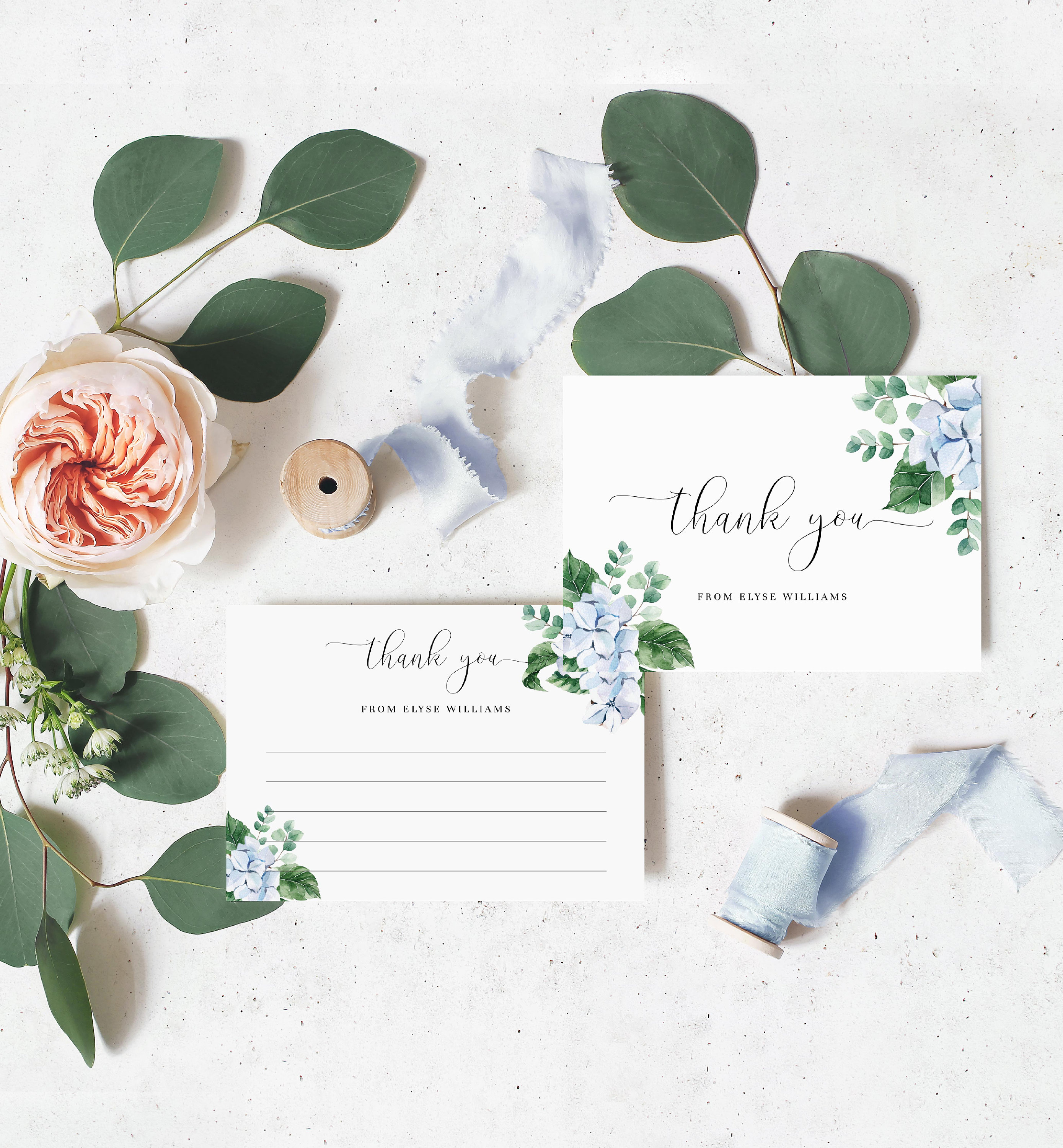 Blue Hydrangea Thank You Card, Editable Template (digital Download ...