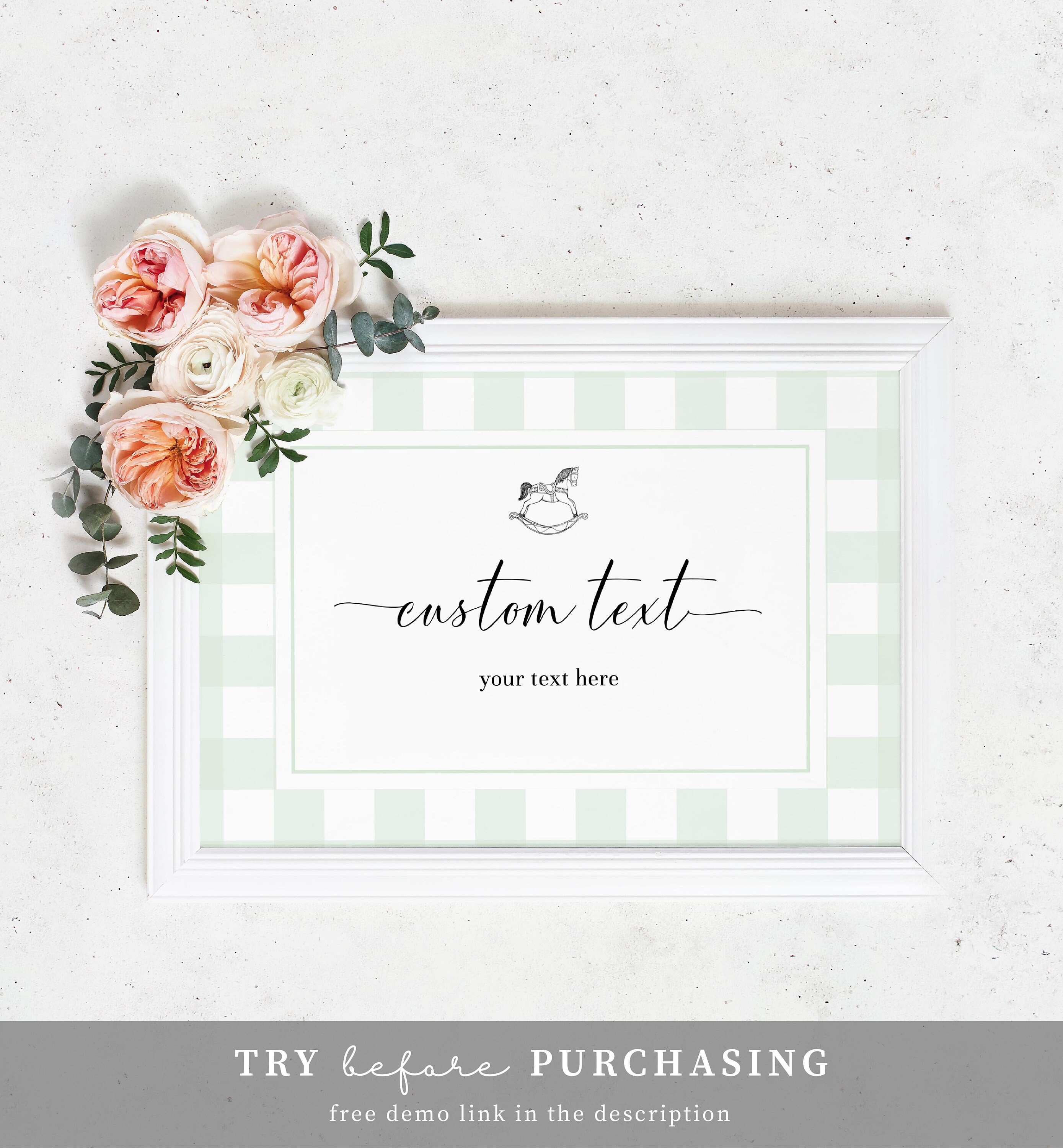 Rocking Horse Green Gingham Custom Text Sign Gender Neutral - Etsy