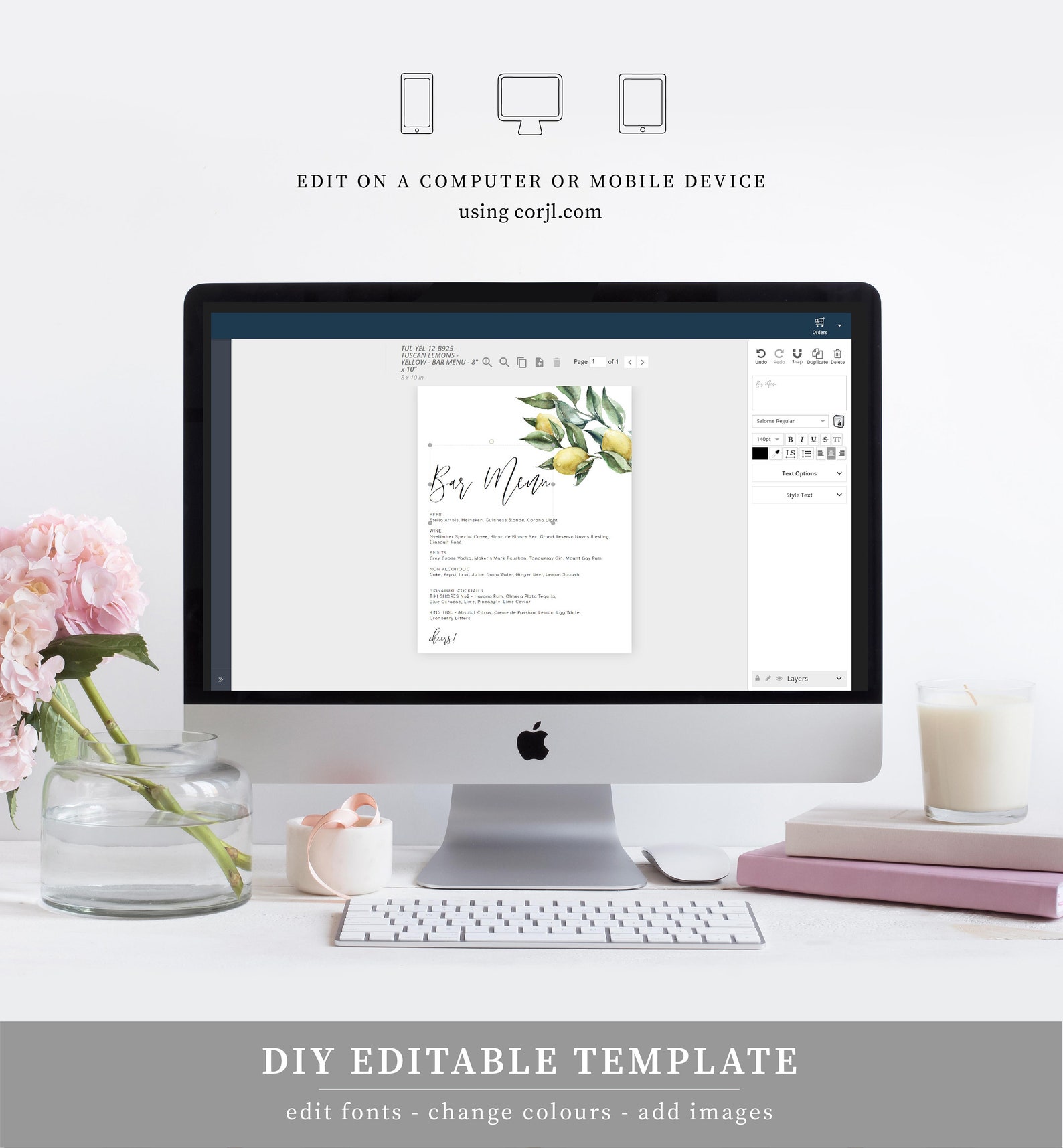 Printable Lemon Bar Menu Sign Editable Wedding Bar Menu Sign Etsy