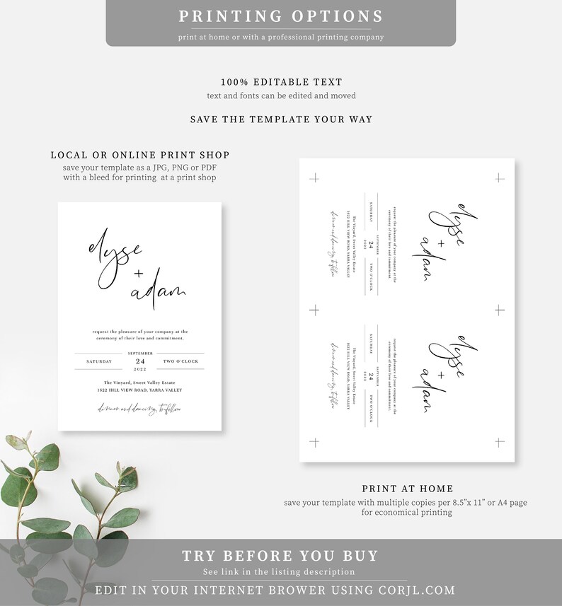 Modern Minimal Wedding Invitation Suite Printable Editable Wedding Invitation Template RSVP Postcard DIY Wedding Gigi Script image 8