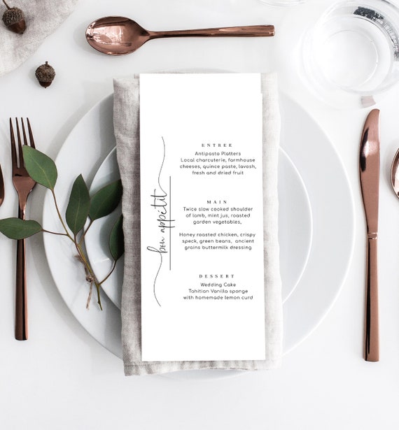 Bon Appetit Editable Printable Menu Template Minimalist - Etsy