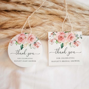 Printable Floral Thank You Favor Tag, Blush Floral Baby Shower Thank You Tag, Girl Baby Shower Thank You Favor Sticker Template, Darcy
