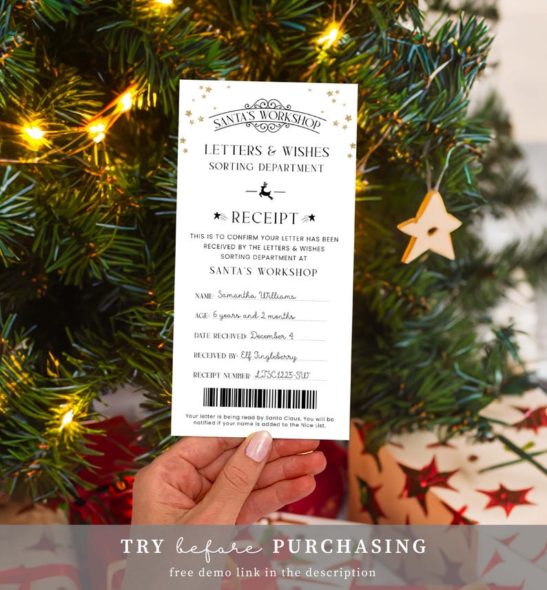 Printable Letter To Santa Receipt, Santa's Nice List Receipt, Letter From Santa's Workshop, North Pole Mail, Christmas Eve Box Santa Letter