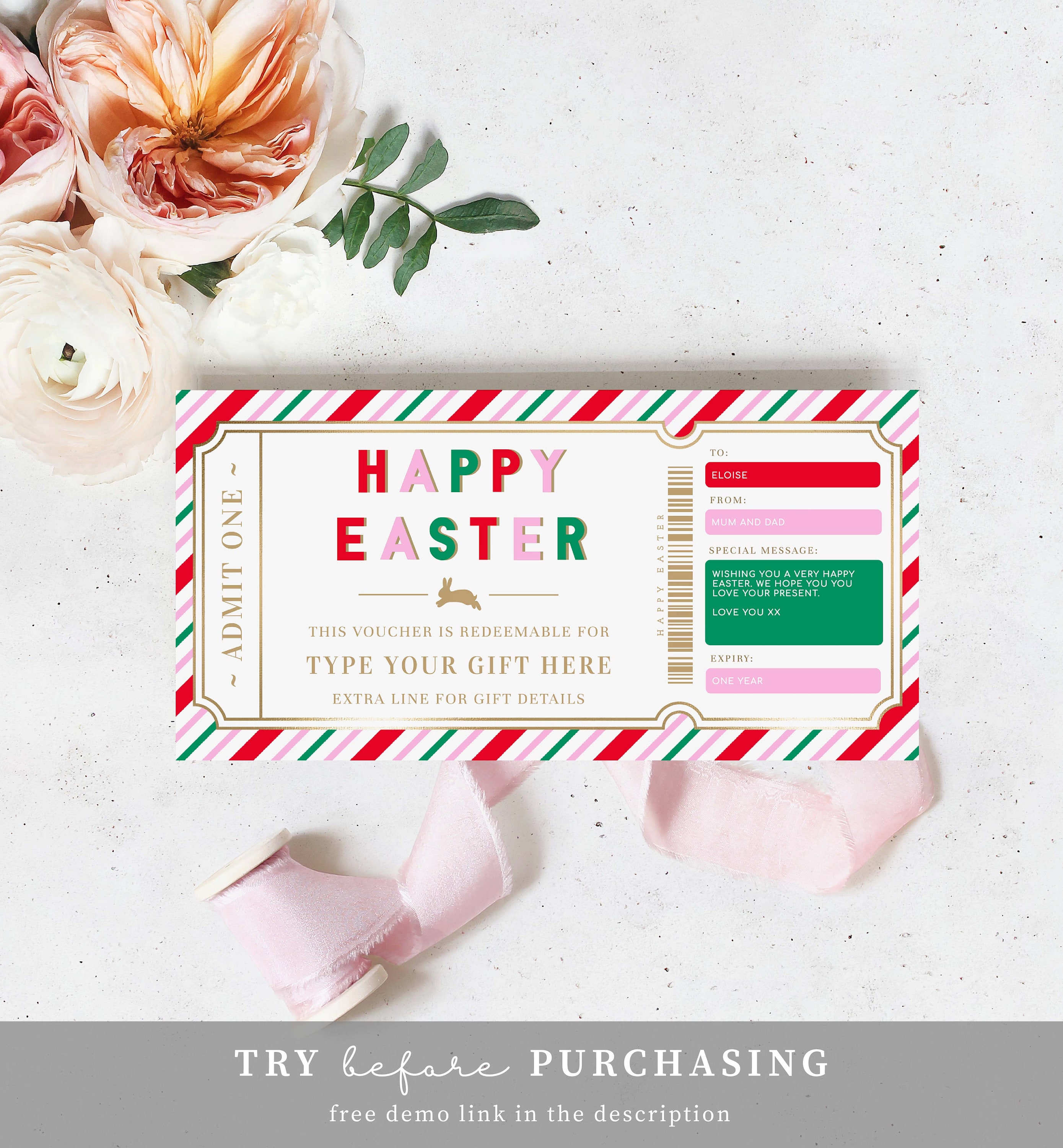 Easter Gift Voucher Template, Fully Custom Printable Gift Certificate ...