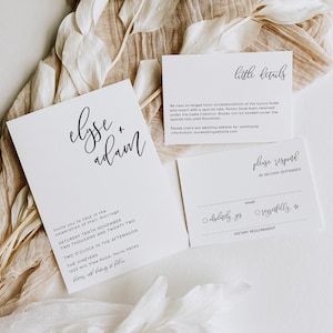 Suíte de convite de casamento minimalista moderno, modelo de convite de casamento editável para impressão, cartão postal RSVP, casamento DIY, script Lucas