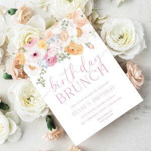 Birthday Brunch Party Invitation, Girls Birthday Party Invitation, Pink Spring Floral Birthday Lunch Invite, Birthday Party Evite, Millie