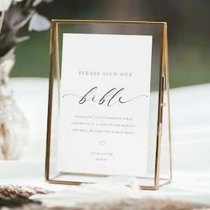 Printable Sign Our Bible Sign, Minimalist Wedding Bible Guest Book Sign, Modern Please Sign Our Guest Book Sign, Ellesmere