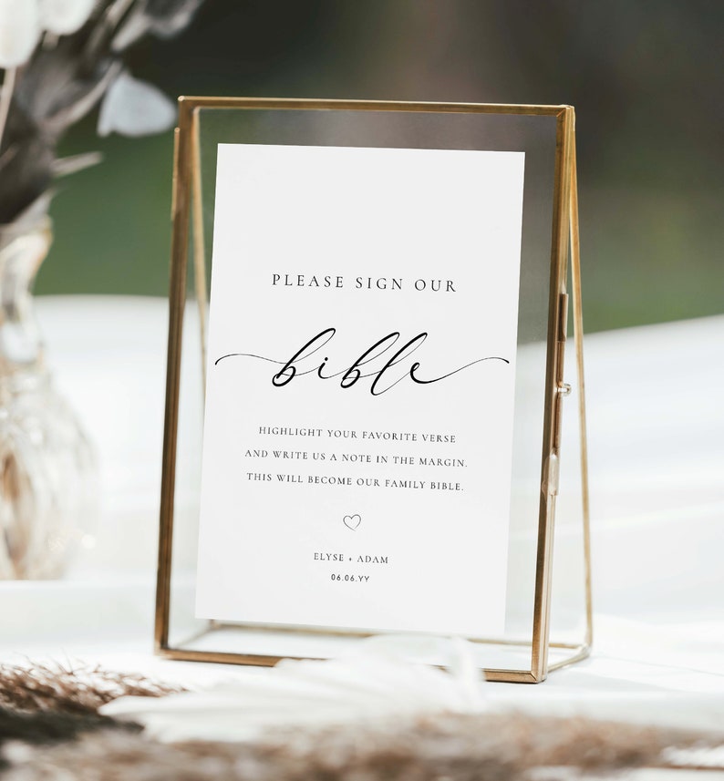 Printable Sign Our Bible Sign, Minimalist Wedding Bible Guest Book Sign, Modern Please Sign Our Guest Book Sign, Ellesmere