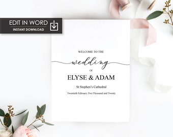 Printable Wedding Program Booklet Template - Wedding Order of Ceremony - Edit in Word - Order of Service - DIY Wedding Stationery