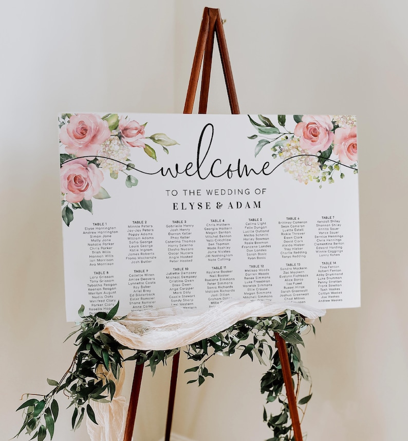 Printable Blush Floral Wedding Seating Chart, Wedding Table Plan, Editable Seating Chart Template, Seating Plan Poster, Darcy Floral image 2