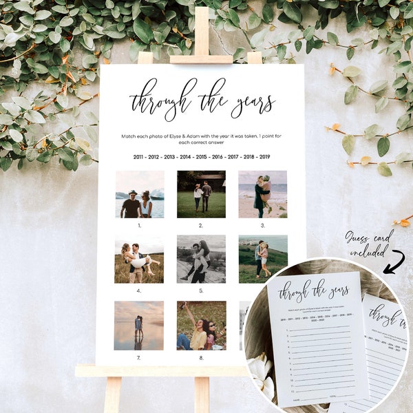 Through The Years Photo Game Poster and Card, Printable How Old Were They Game, Minimalist Bridal Shower Game, Couples Shower Game, Lucas