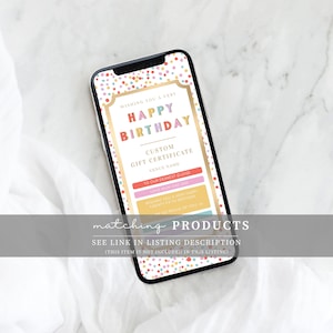 Happy Birthday Custom Gift Voucher Template, Printable Birthday Gift Certificate, Unisex Printable Birthday Gift Coupon, Multi Dot image 10