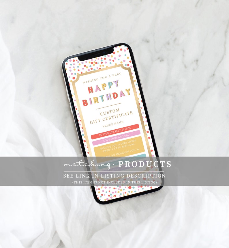 Happy Birthday Custom Gift Voucher Template, Printable Birthday Gift Certificate, Unisex Printable Birthday Gift Coupon, Multi Dot image 10