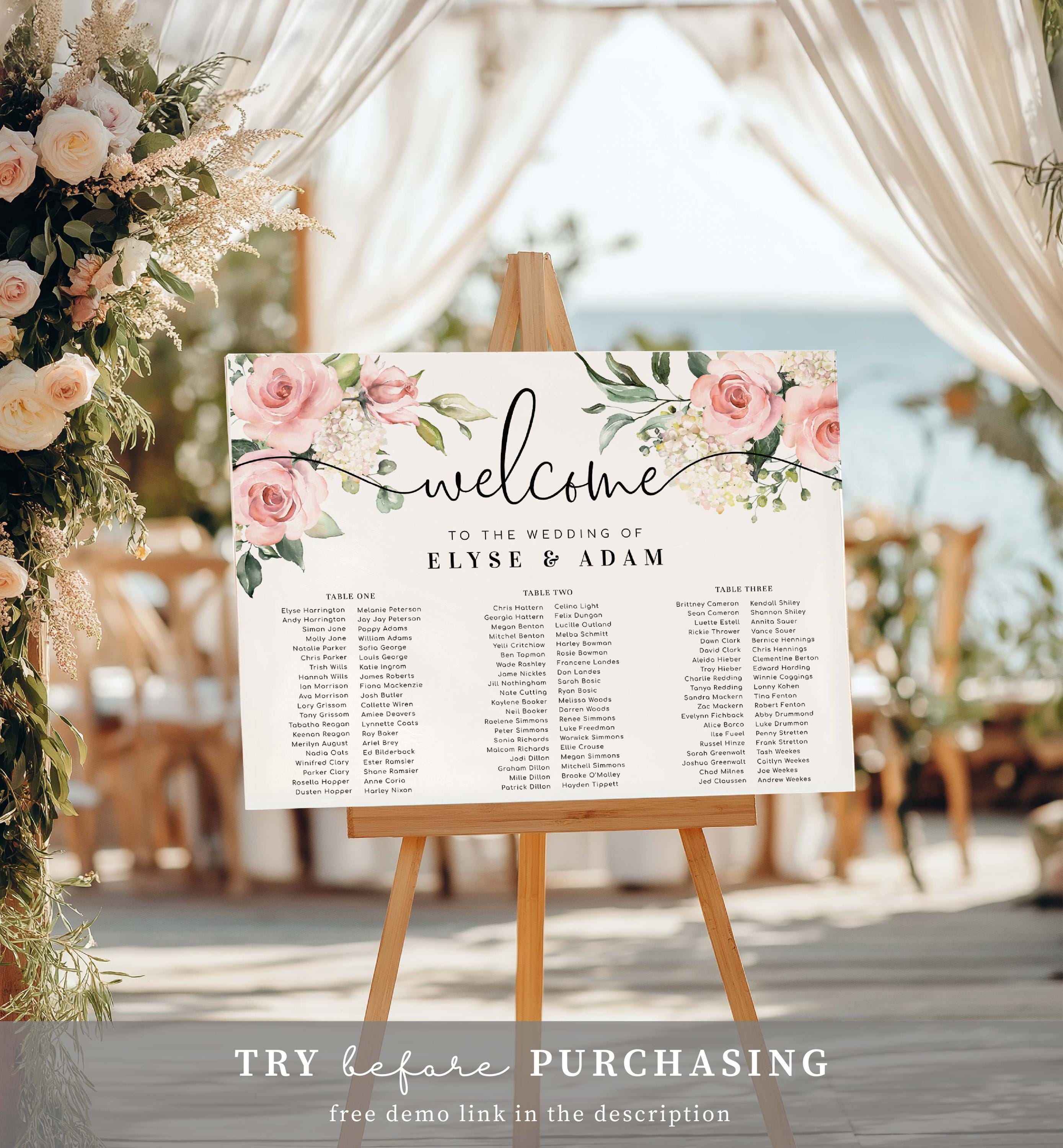 Printable Wedding 3 Long Tables Seating Chart, Wedding Banquet Table ...
