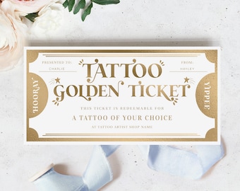 Printable Tattoo Gift Voucher Template, Tattoo Gift Certificate, Golden Ticket Custom Gift Voucher,Birthday Gift Certificate, Margo