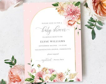 Baby Shower Invitation - Editable Blush Floral Girl Baby Shower Invitation - Spring Floral Baby Party Invite - Quinn Floral
