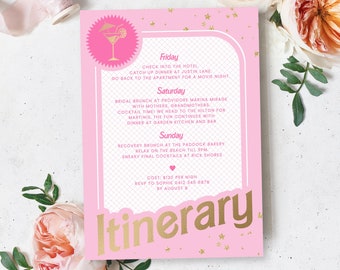 Editable Weekend Itinerary, Bachelorette Weekend Itinerary, Birthday Party Itinerary, Bridal Shower Itinerary, Doll Party Theme