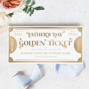 Vatertag Goldenes Ticket Benutzerdefinierte Geschenk Gutschein Vorlage, druckbare Vatertag Geschenkgutschein, druckbare Vatertag Geschenk Coupon, Margo